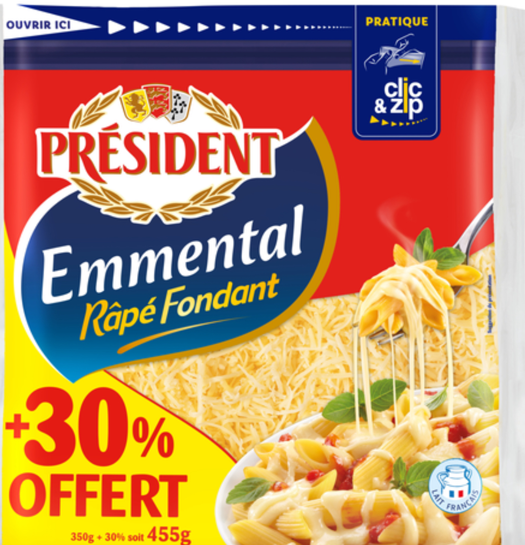 Emmental râpé Président 455g (+30% offert)